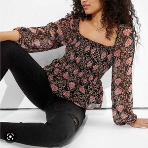 American eagle smocked square neck top